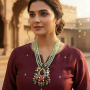 Navagraha Navratna pendant worn on model – front view